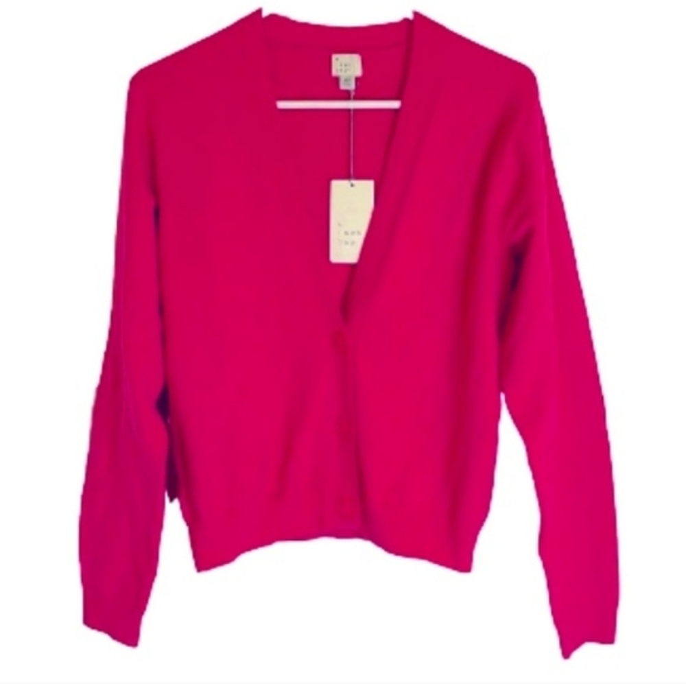 Womens 3 Button Front V Neck Cardigan Pink Size Medium New Minimumist - Picture 15 of 17
